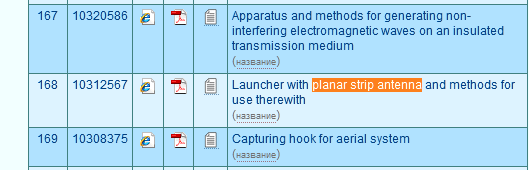 Результат точного поиска в названиях патентов