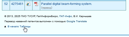 Ссылка для перехода в начало Таблицы